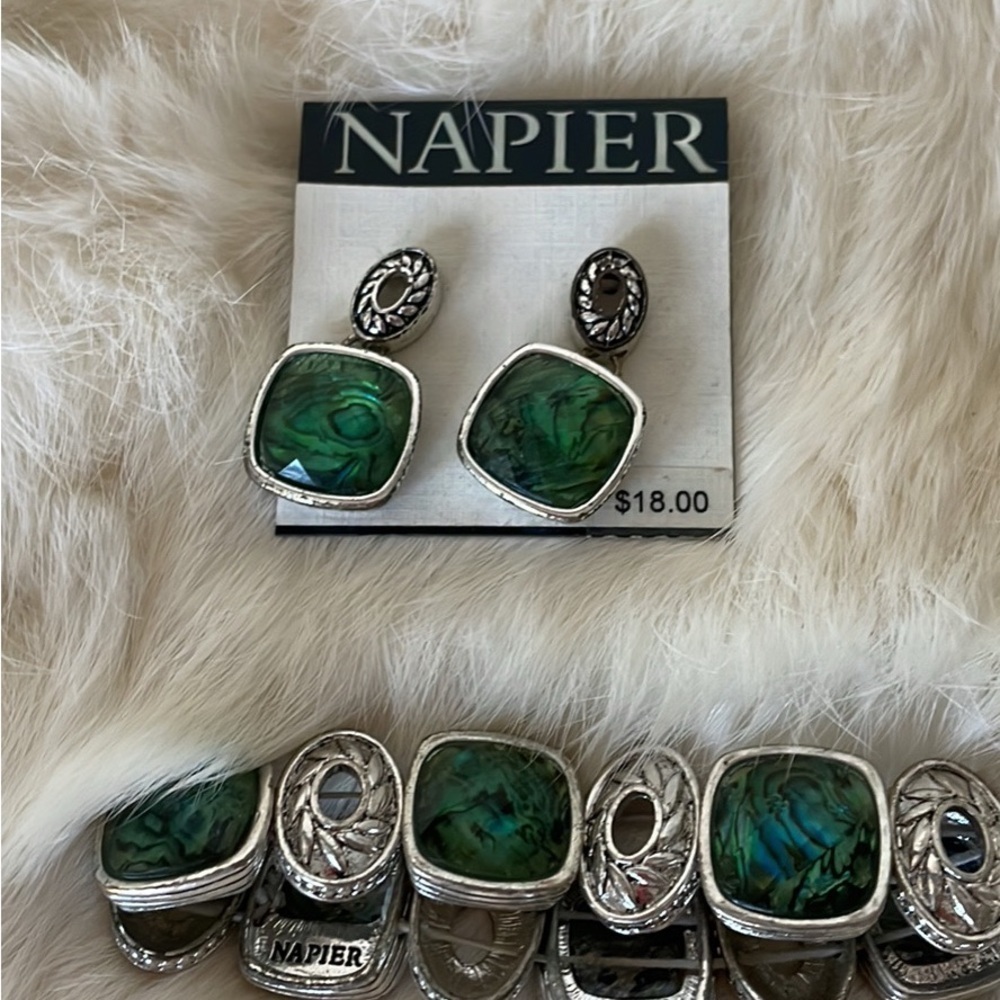Napier 2 Piece Green Bracelet & Earrings Set